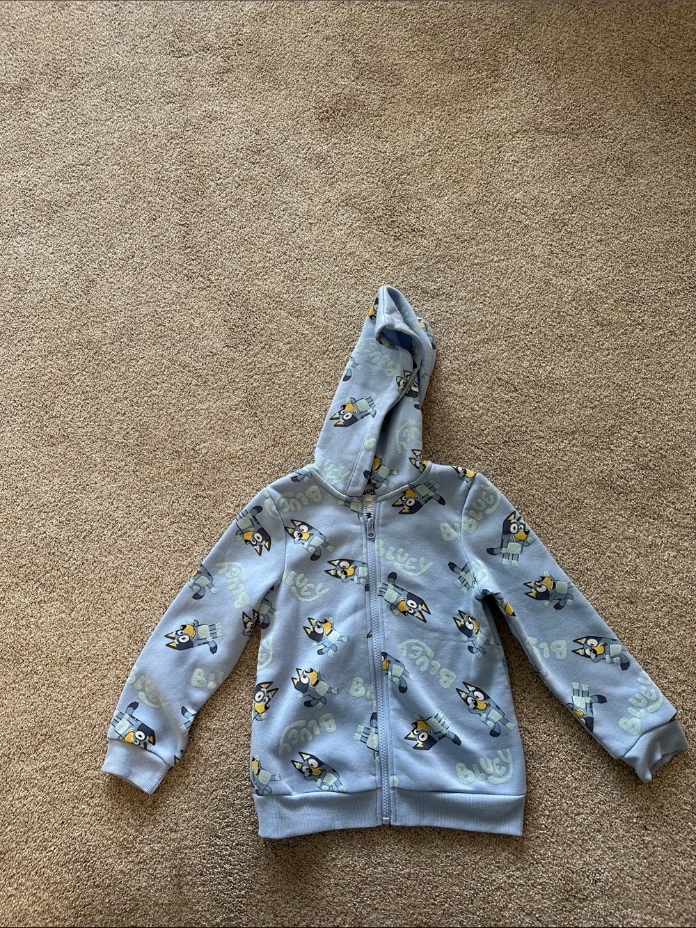 Bluey Light Blue Kids Zip-Up Hoodie with bluey print size 6